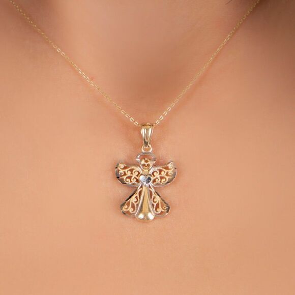 Angel charm | 14k Solid Gold Pendant | perfect gift | guardian angel sign | - Picture 1 of 6